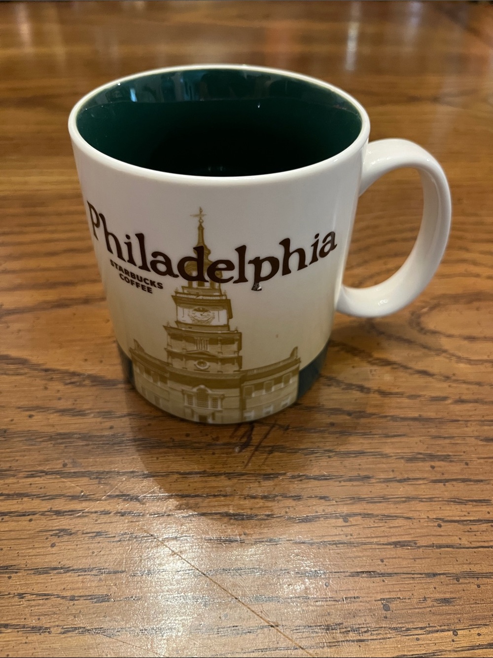 Starbucks Collector Series Philadelphia White Mug with Dark Green Interior